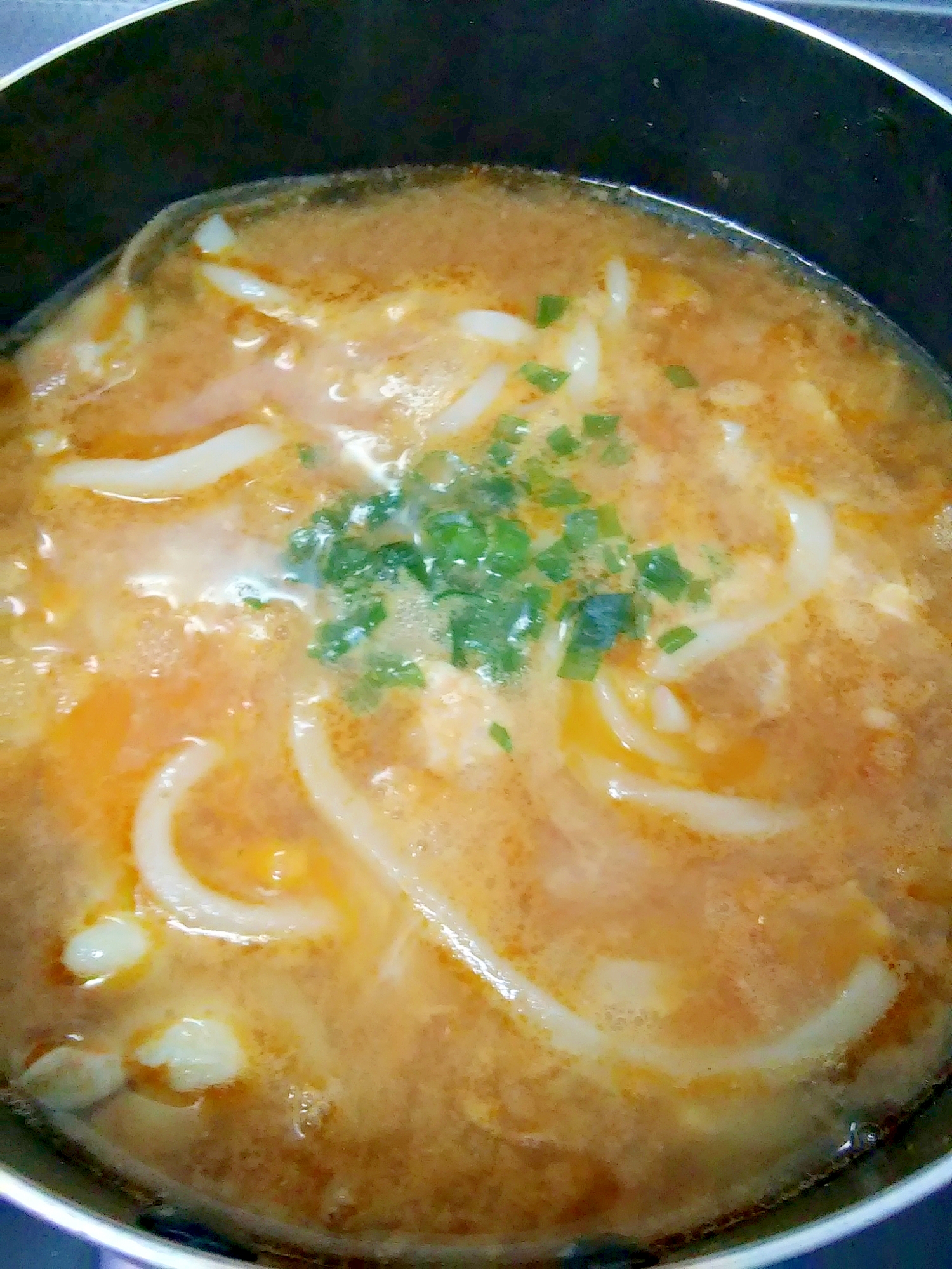 あったかレシピ★キムチ味噌チゲ風★やみつきうどん