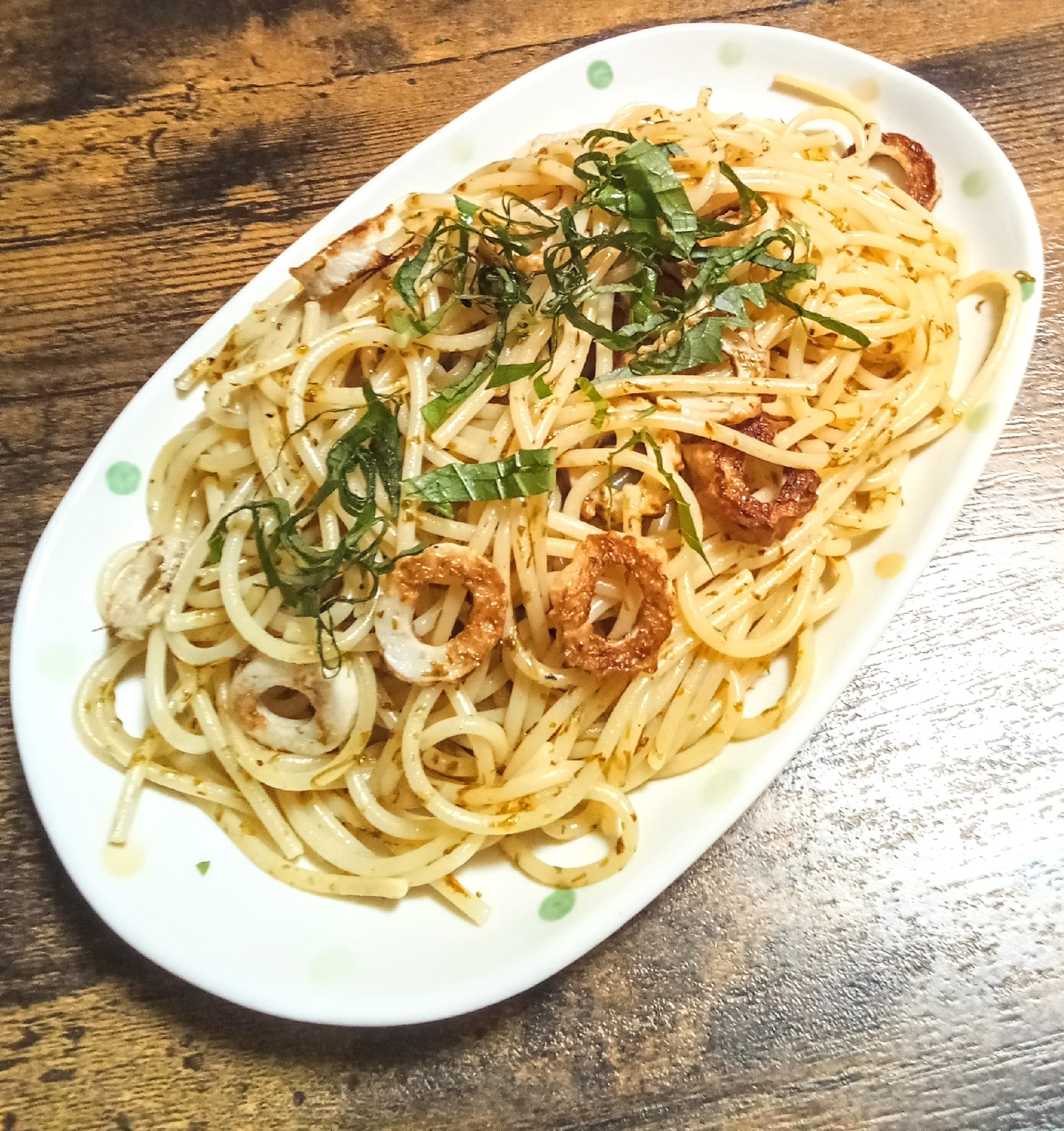 今日は和風パスタ！！ちくわと岩のりパスタ！！