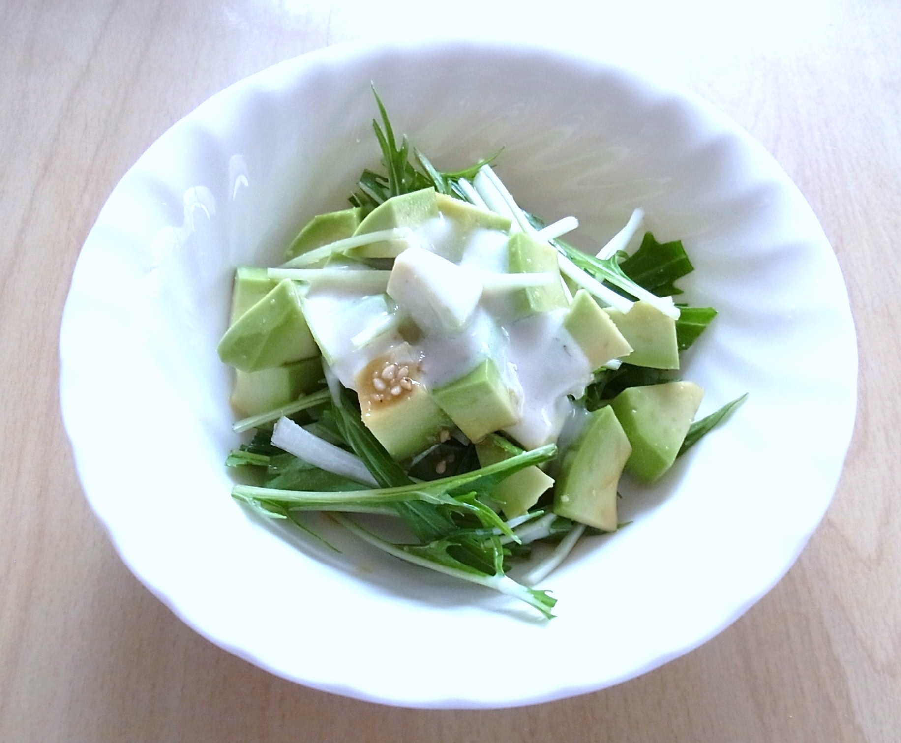 水菜とアボカドのヨーグルトドレッシングサラダ（２）