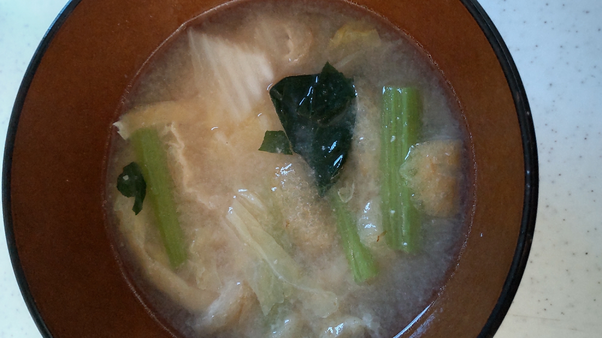 「白菜」と小松菜と油揚げのお味噌汁