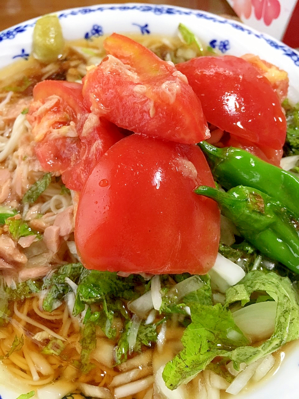 残り物とトマトツナ素麺