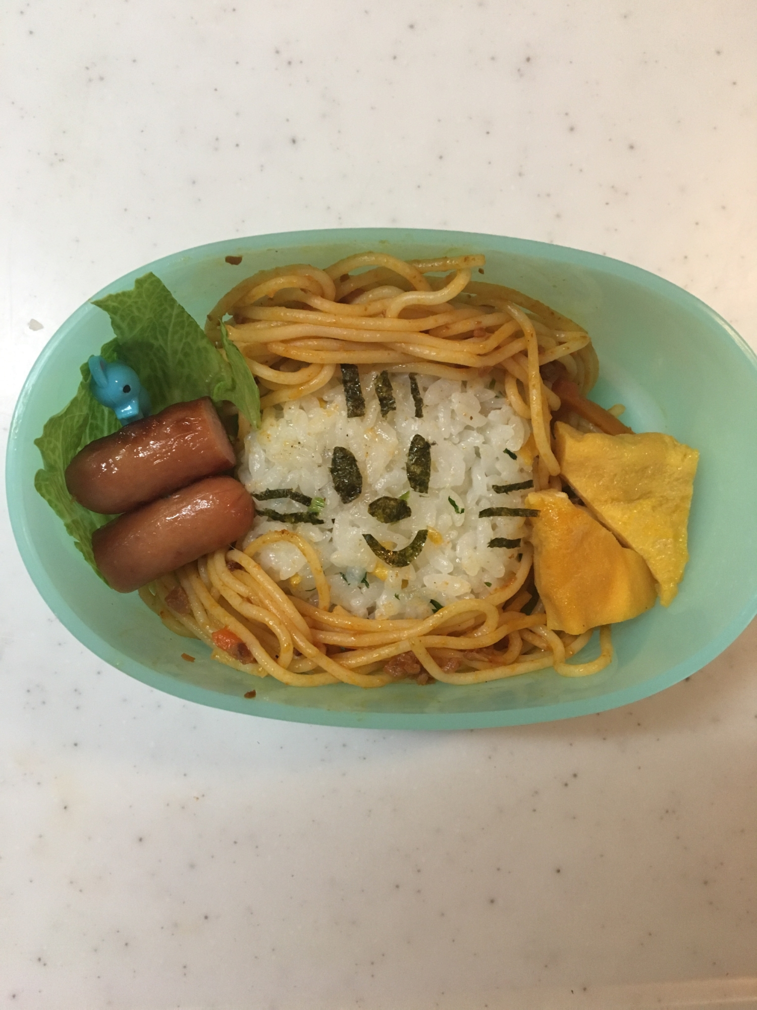 ミートスパとピラフで☆ライオンお弁当(^○^)