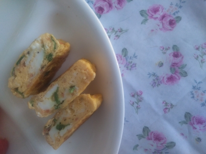 炒めわけぎとあみえびの玉子焼き