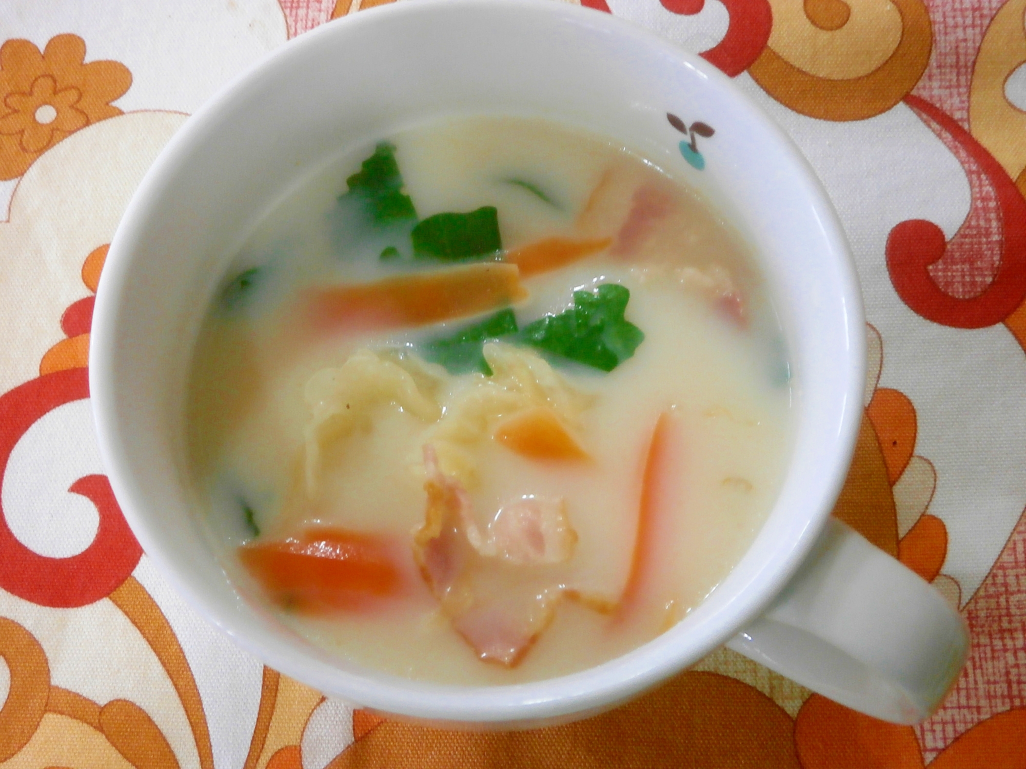 野菜とベーコンの豆乳スープ