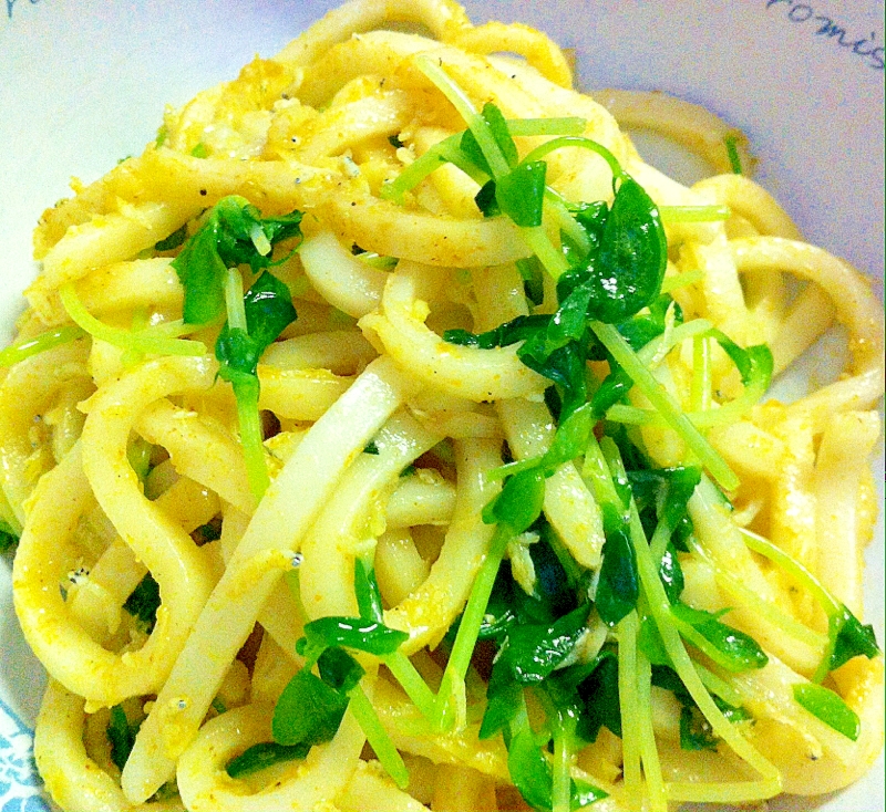 カレー味の焼きうどん  釜揚げしらすで