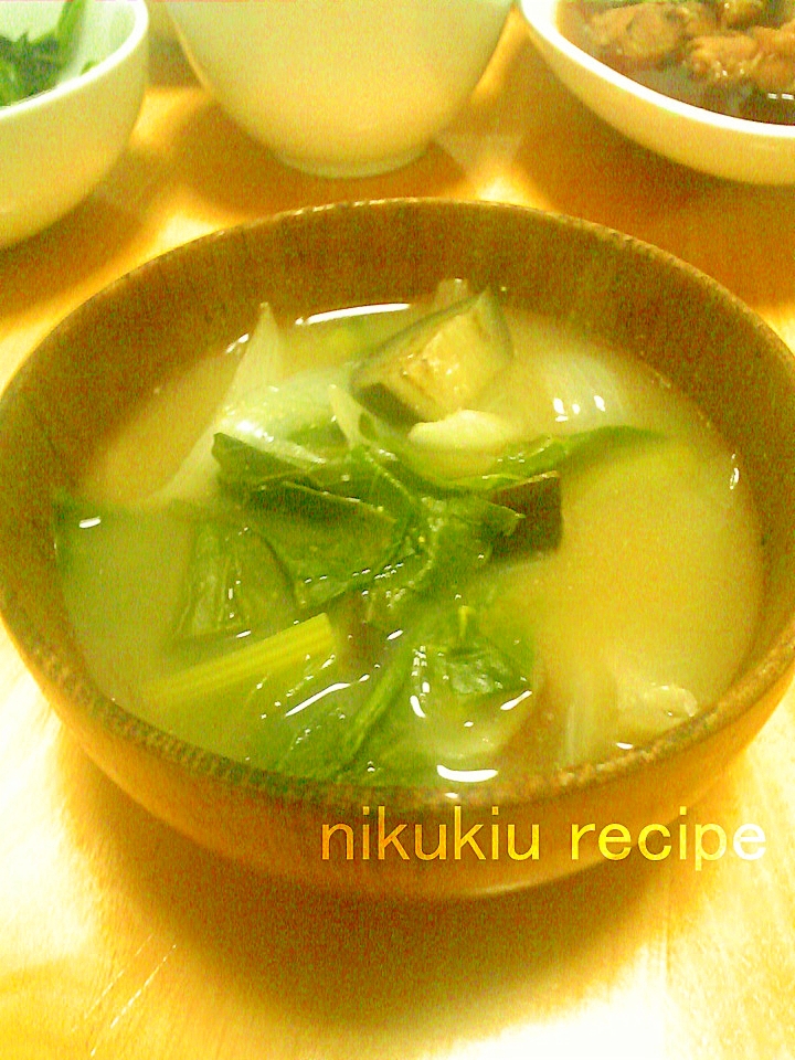 なす・たまねぎ・白菜・小松菜の味噌汁