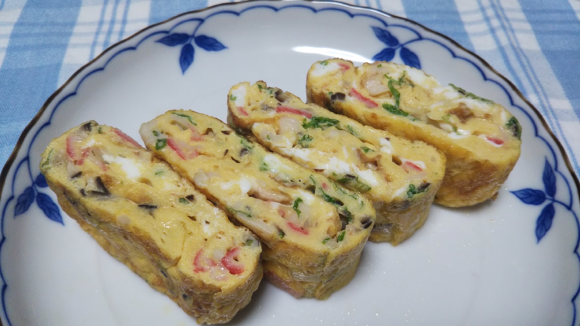 椎茸とカニかまと水菜の卵焼き☆