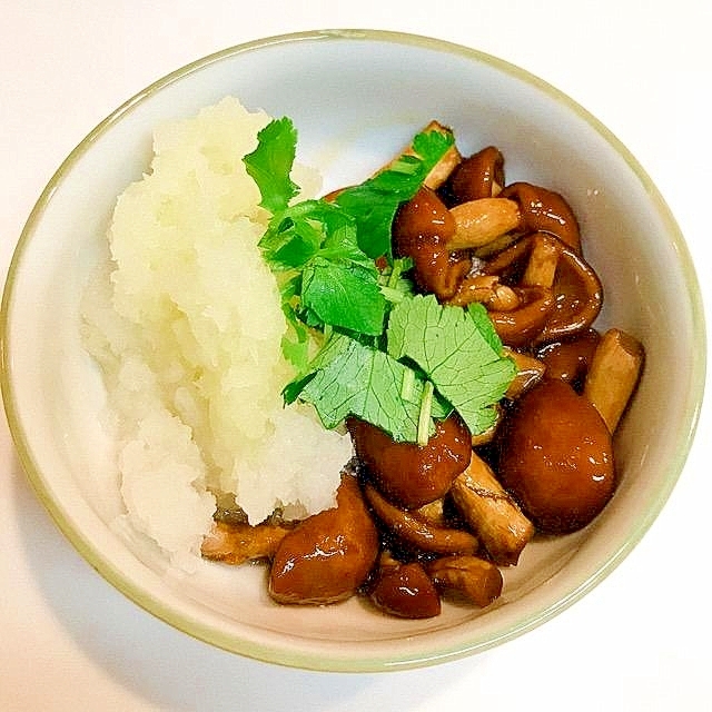 ぐちゃっと混ぜて頂きます☆☆なめこおろしみつ葉添え