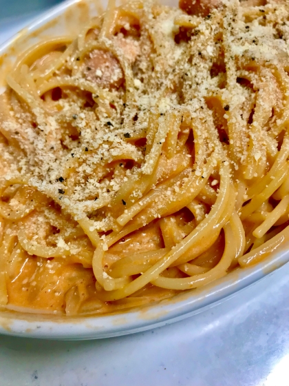 ほんとにレンジだけでパスタができました！　子どものお昼ごはんなどにピッタリです。