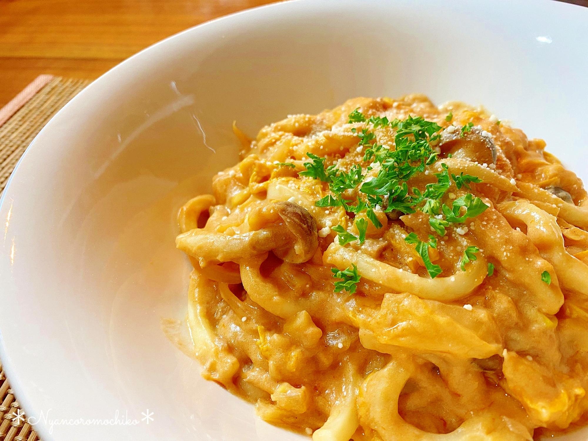 豆乳で♡白菜とツナのトマトクリームうどん