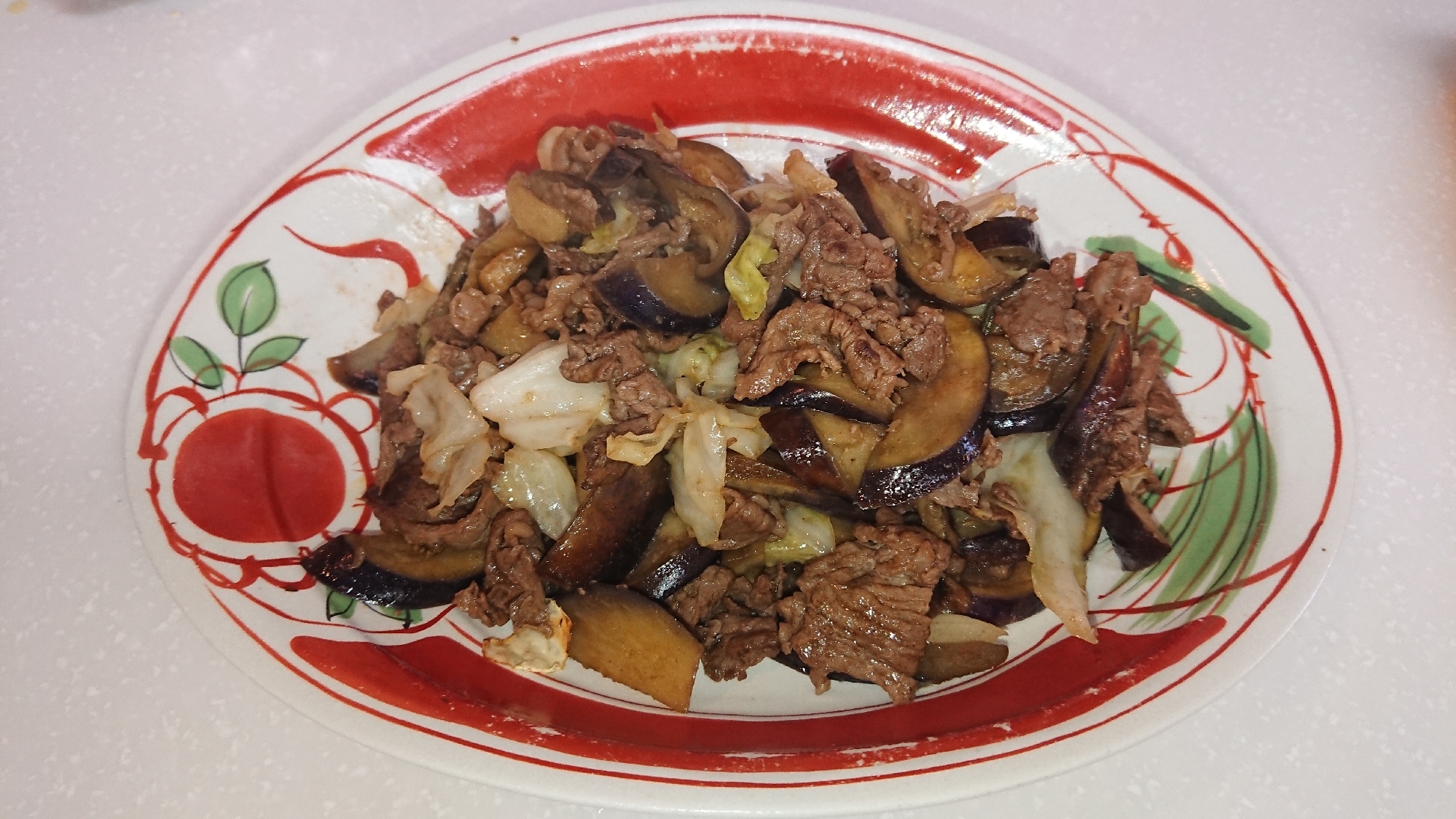 牛肉とナスとキャベツのカレー風味炒め