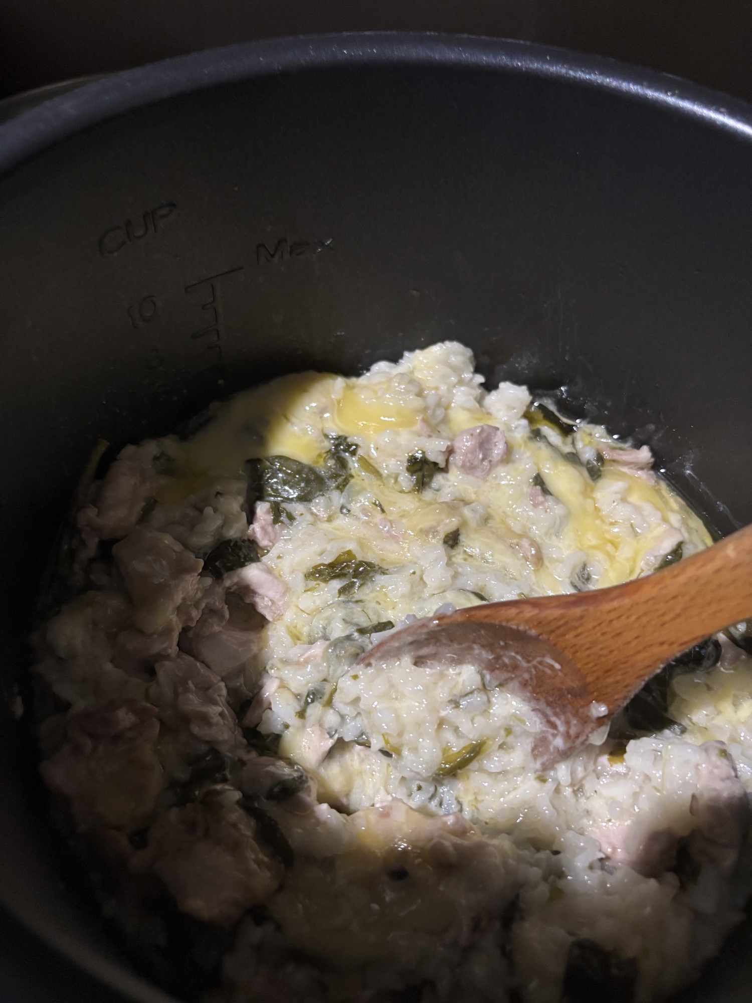 鶏肉とほうれん草たっぷりのリゾット❣️