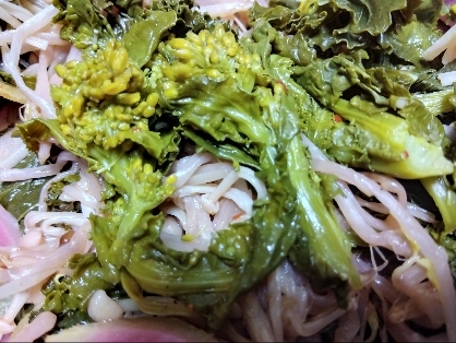 菜の花ともやしのごま油炒め