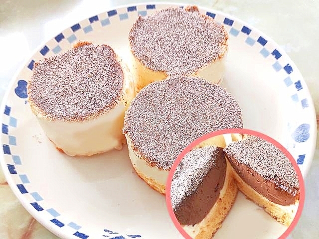 バレンタインに!チョコとホワイトのレアチーズケーキ