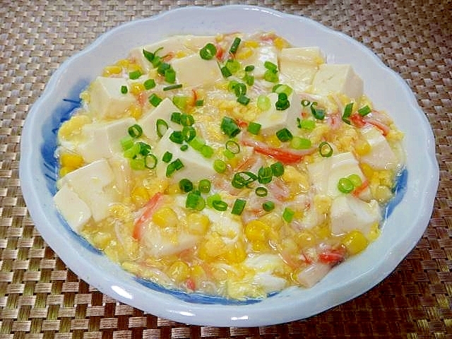 豆腐とカニカマコーンの中華煮