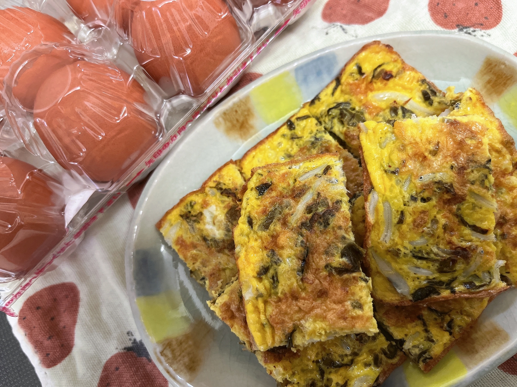 辛子高菜としらすの薄焼き卵