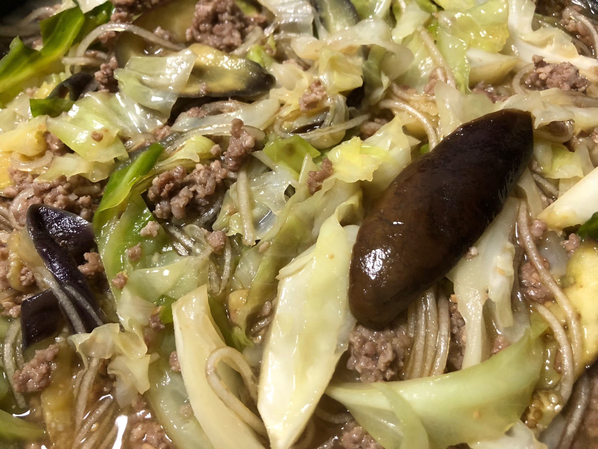 茄子とキャベツの肉味噌春雨♬
