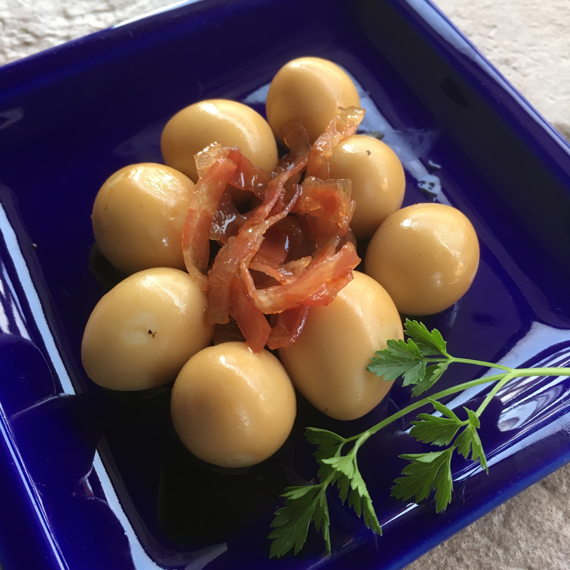 うずらのたまごとベーコンの甘辛煮♪