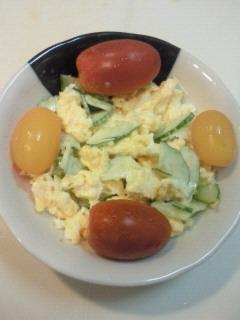 ゆで卵より作る時間が短く出来て簡単で美味しかったです♪ 色違いのミニトマトを飾りにしました～☆