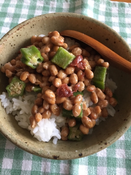 おくらウメ納豆ごはん【ネバネバで血液サラサラ】