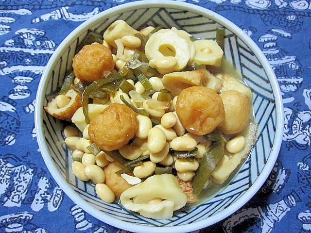 ちくわぶとさつまあげと大豆の煮物