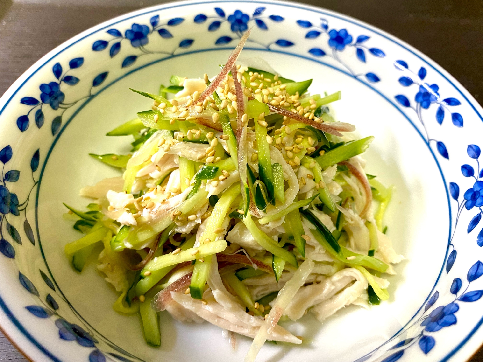 電子レンジでささみの酒蒸し　きゅうりと茗荷の和え物