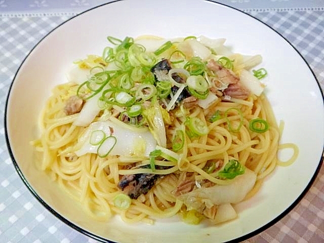 サバ缶と白菜の和風パスタ