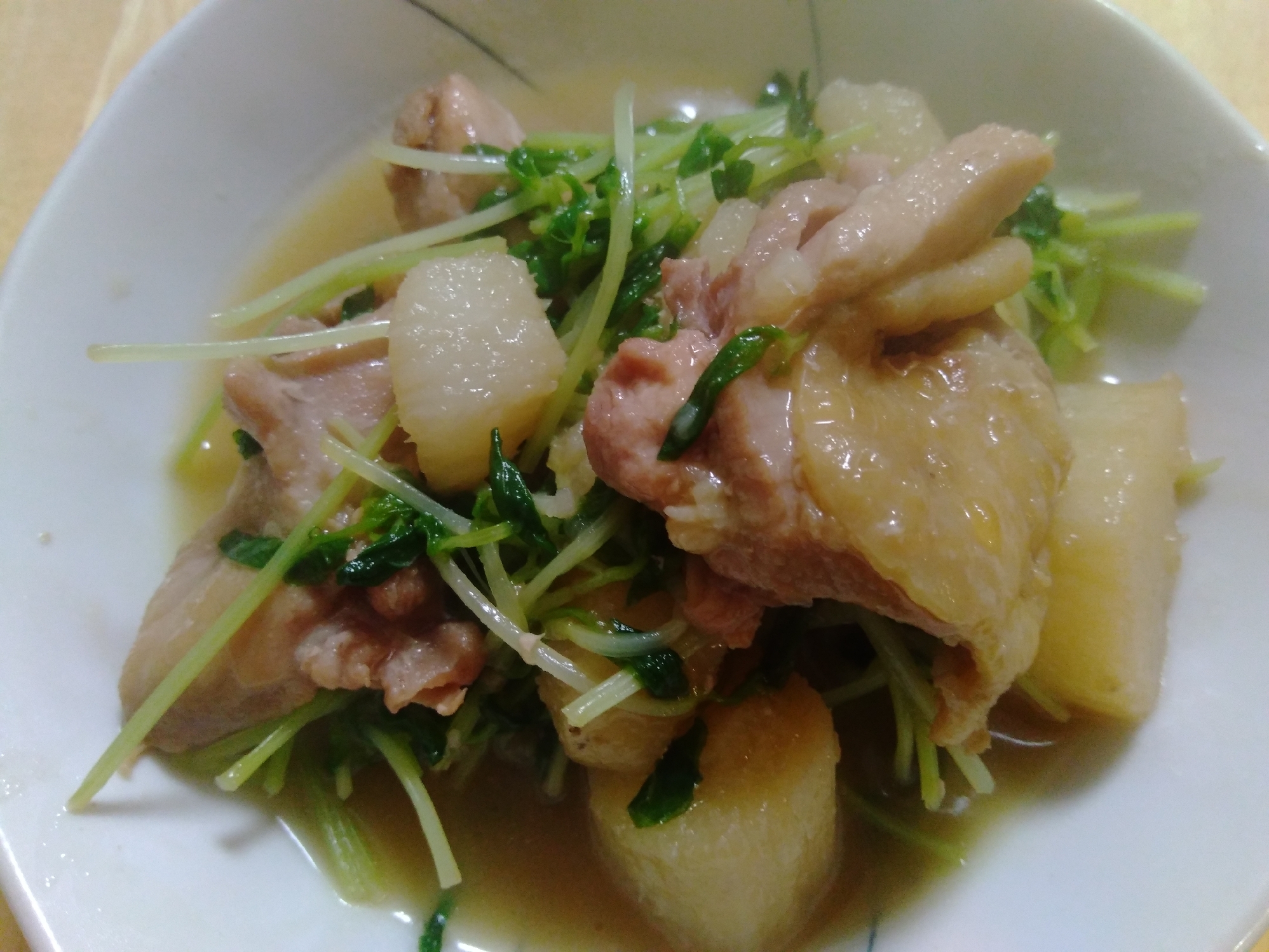 ほっこり優しい♪鶏と長芋、豆苗の炒め煮