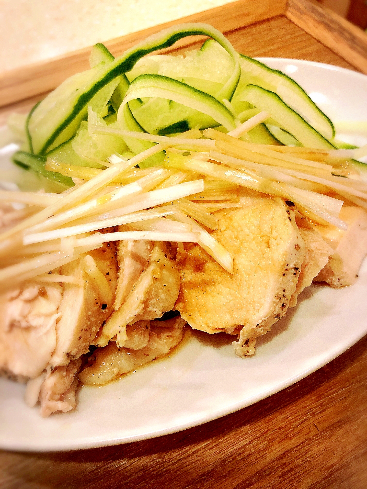 レンジでできる！蒸し鶏の香味油がけ☆