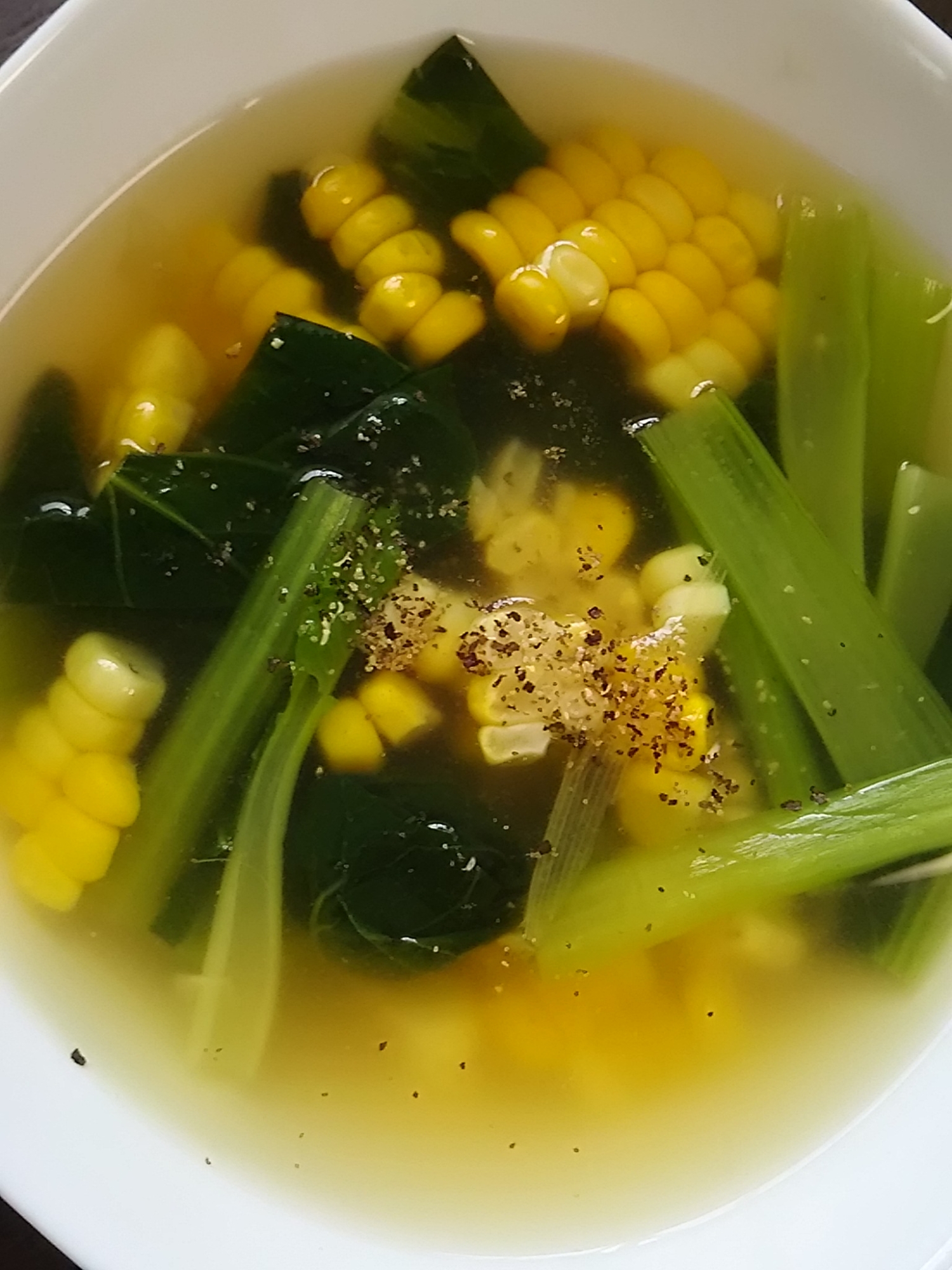 小松菜とコーンのスープ(^^)