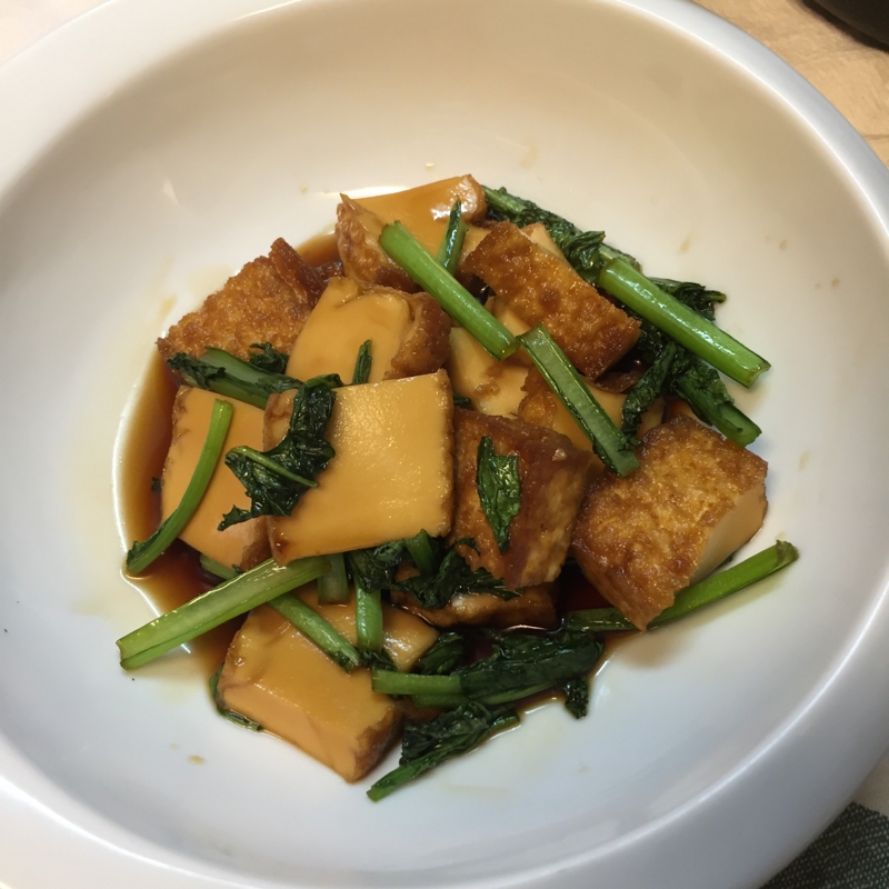 小松菜と揚げ豆腐でササっと甘辛炒め