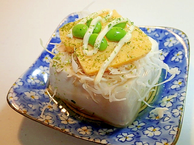 麺つゆ/マヨで　キャベツと玉子焼きと枝豆の冷奴