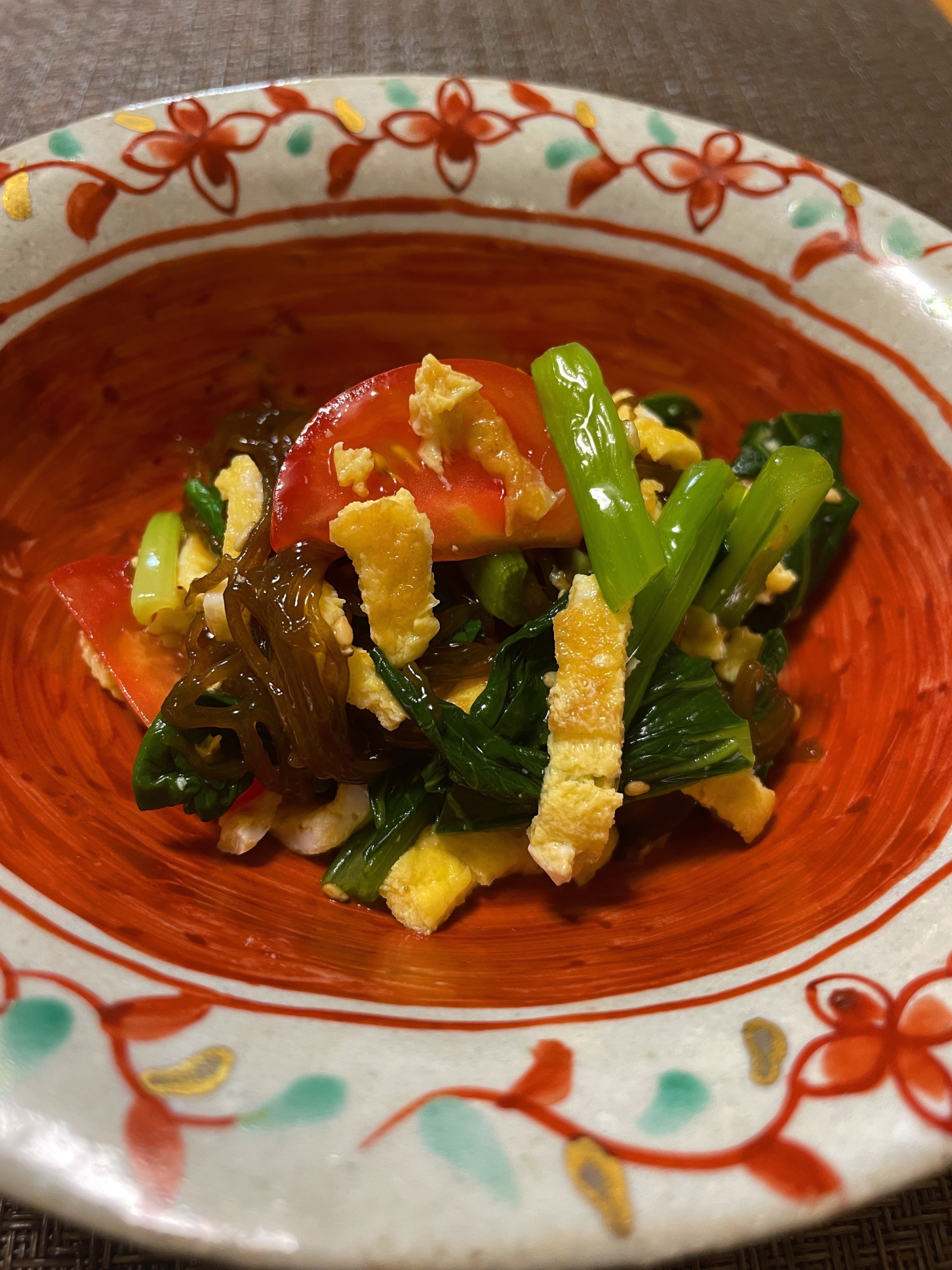 小松菜とモズクの彩り和物