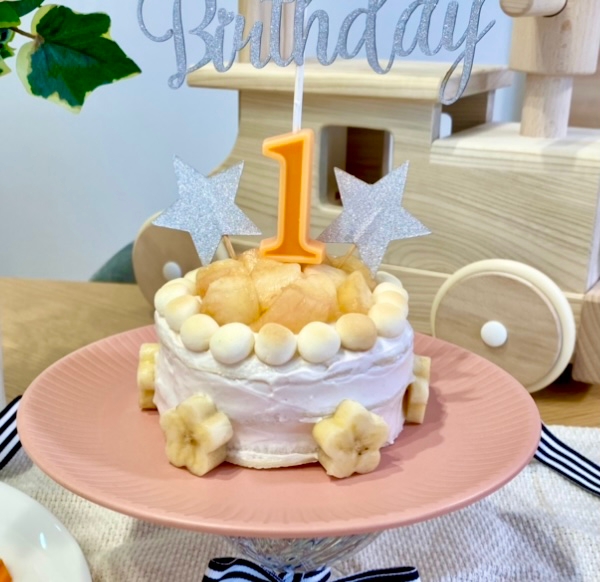 夏生まれの子に◎桃のスマッシュケーキ♡