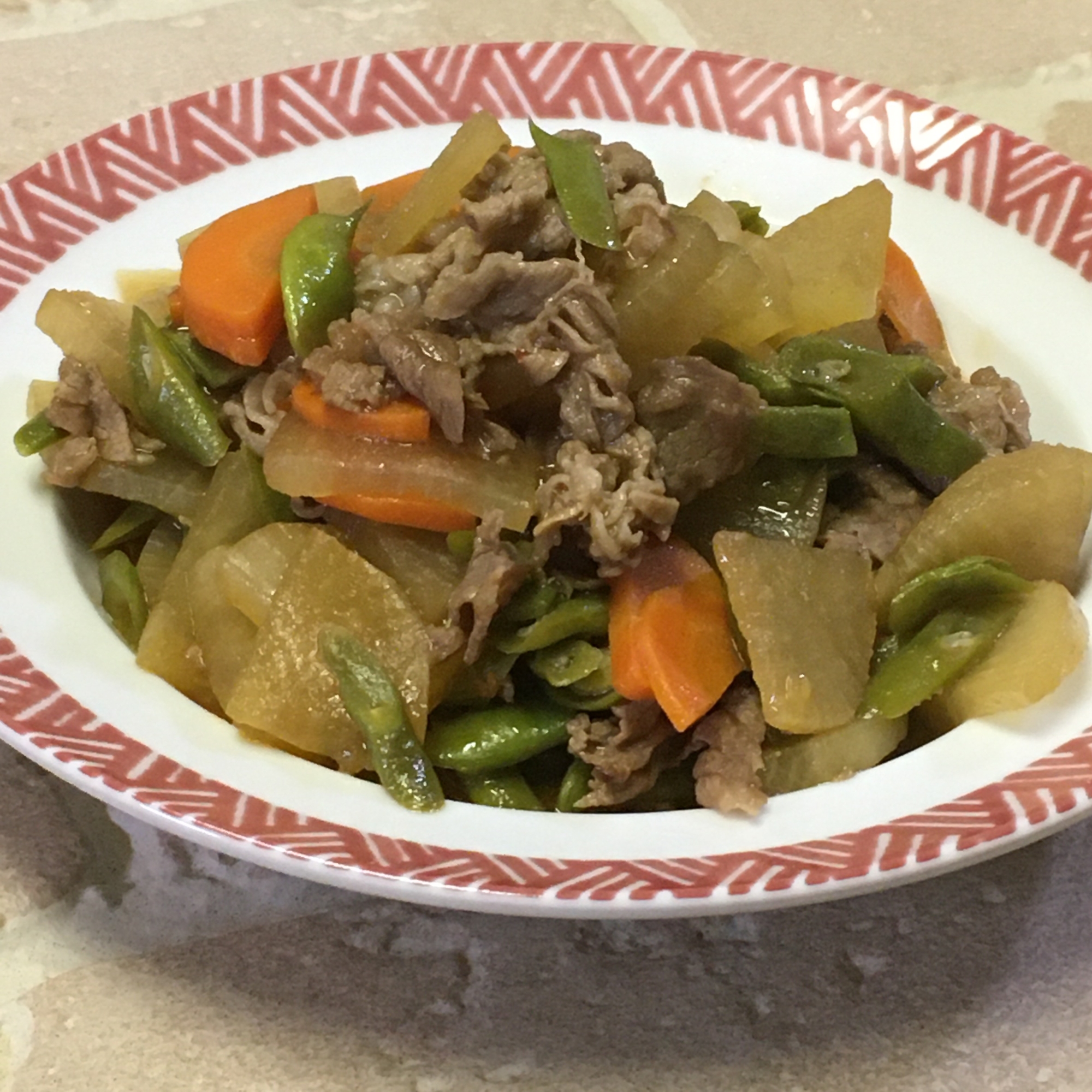 大根人参いんげんと牛肉の煮物♪