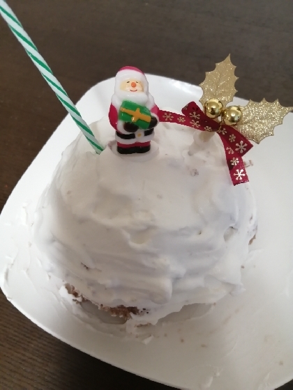 クリスマスに生クリームでデコレーションして卵アレの子ども用のクリスマスケーキに♡ごちそう様でした。