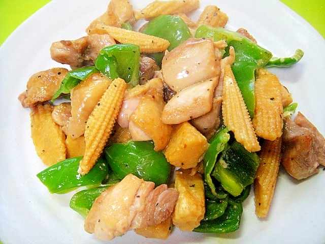 鶏肉とヤングコーンピーマンのオイマヨ炒め レシピ・作り方 by mint74｜楽天レシピ