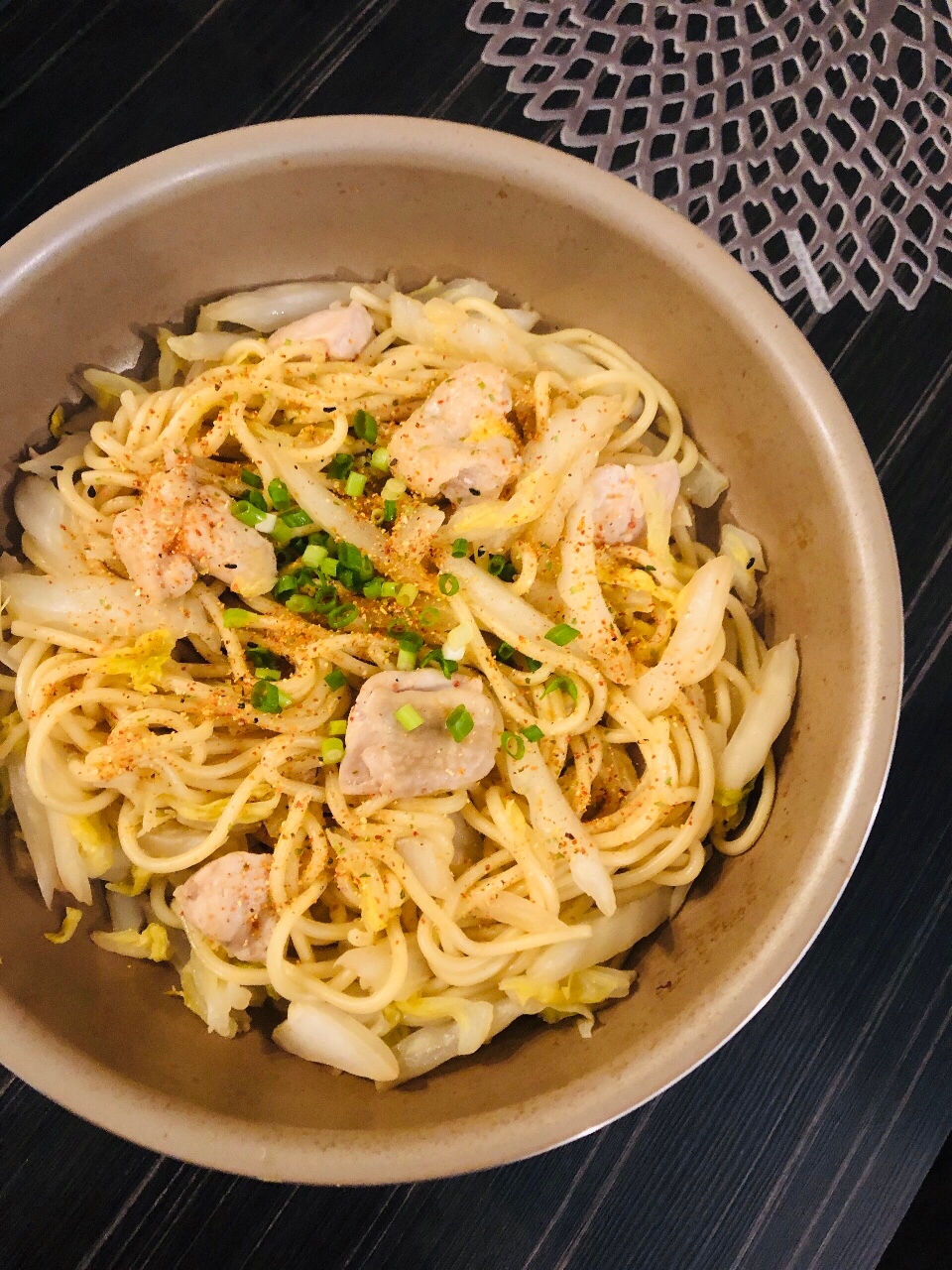 鶏肉と白菜の七味ポン酢焼きそば