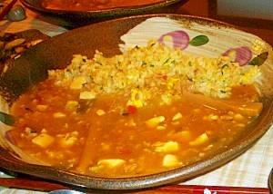 野菜たっぷりヘルシーチャーハンの中華餡かけ