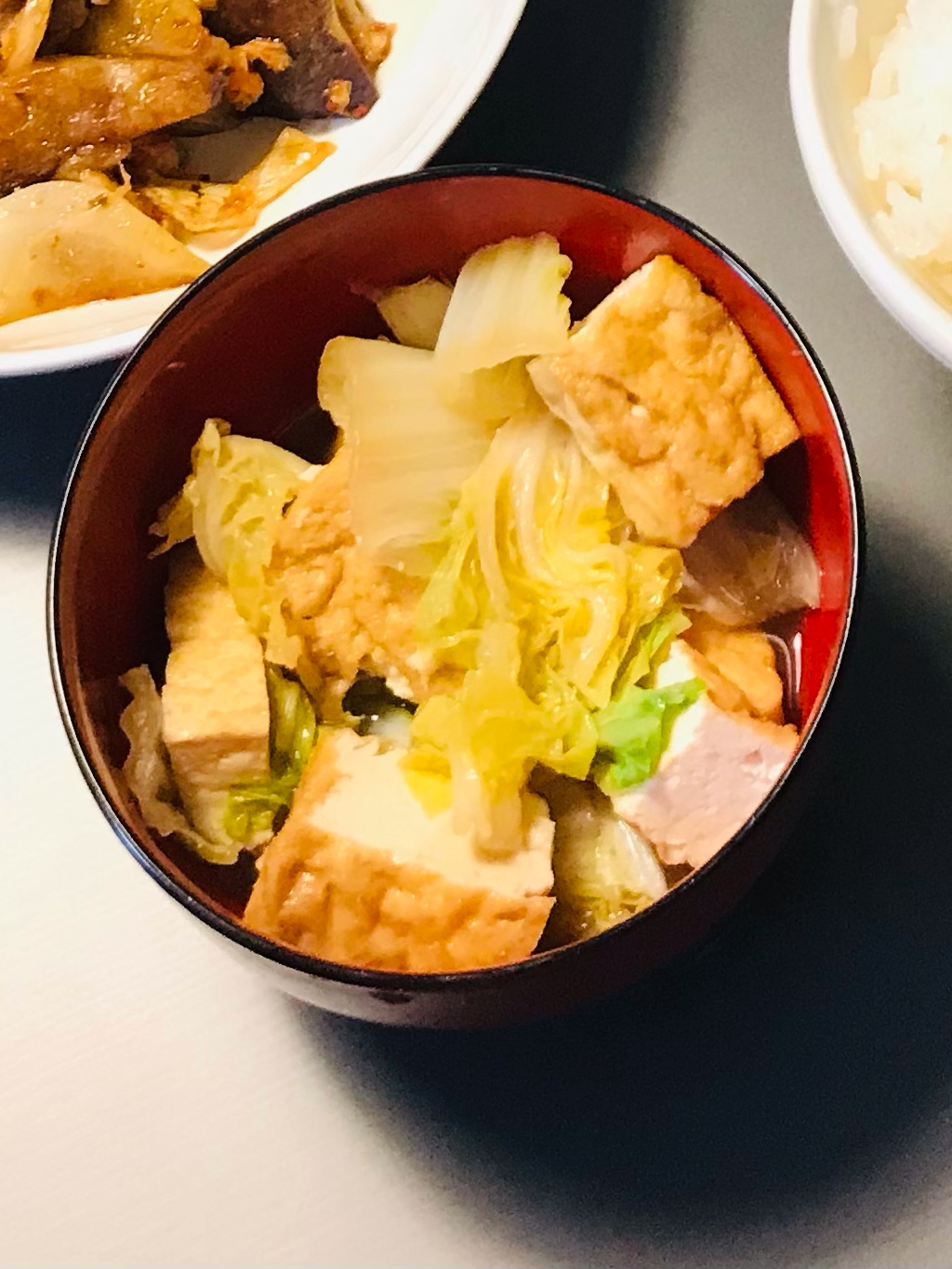 厚揚げと白菜の麺つゆ味煮物