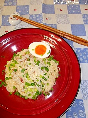 しらす＆みょうが入り★卵かけ素麺