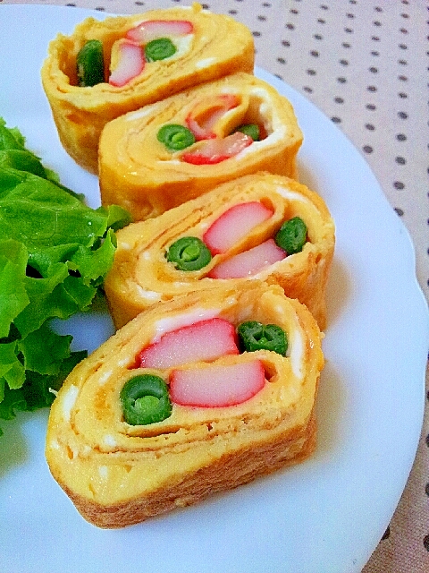 ✿いんげんとカニカマの卵焼き❤
