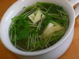 カップで手軽に1人分★水菜と豆腐のしょうがスープ