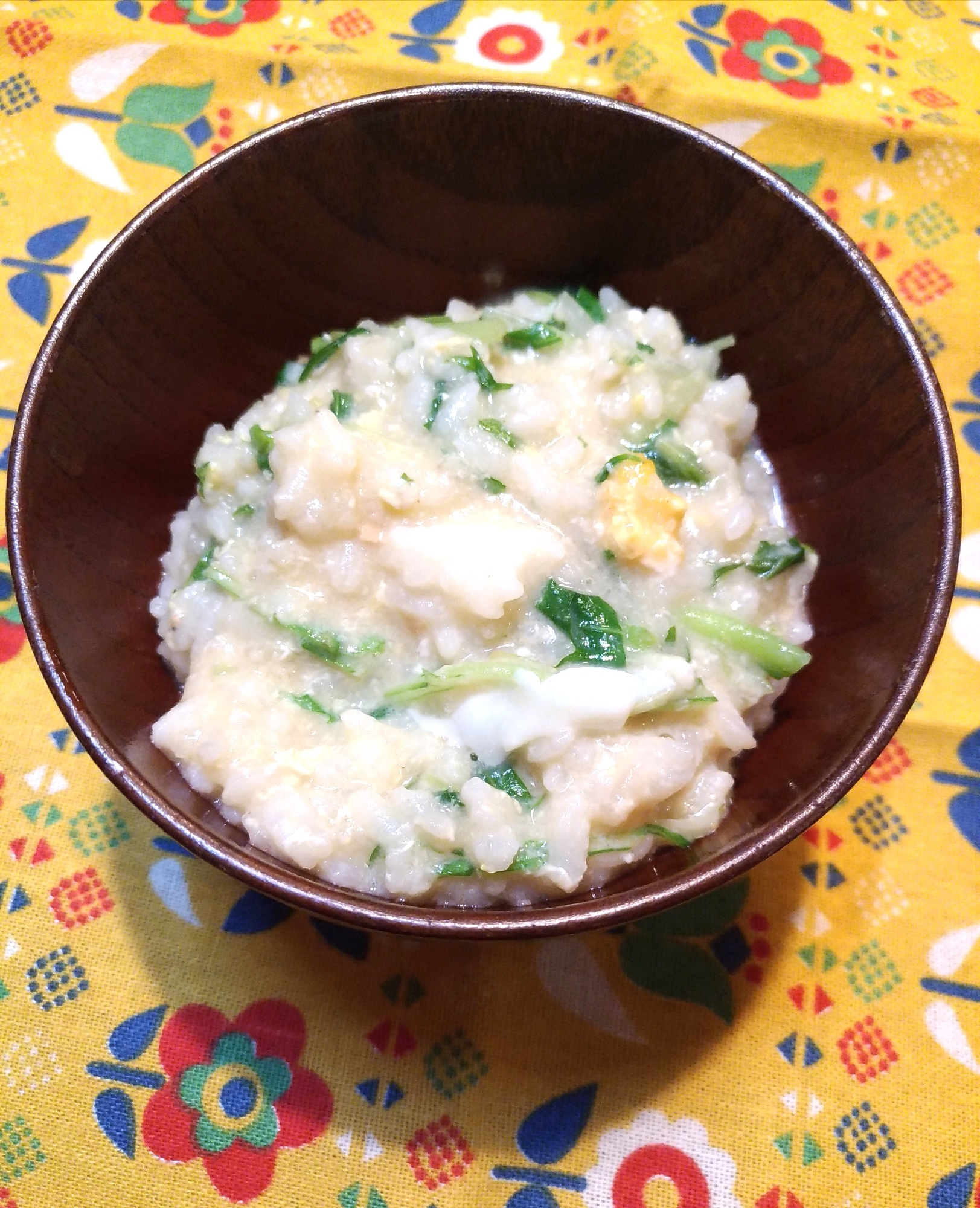 ほっこり☆水菜と卵の味噌おじや