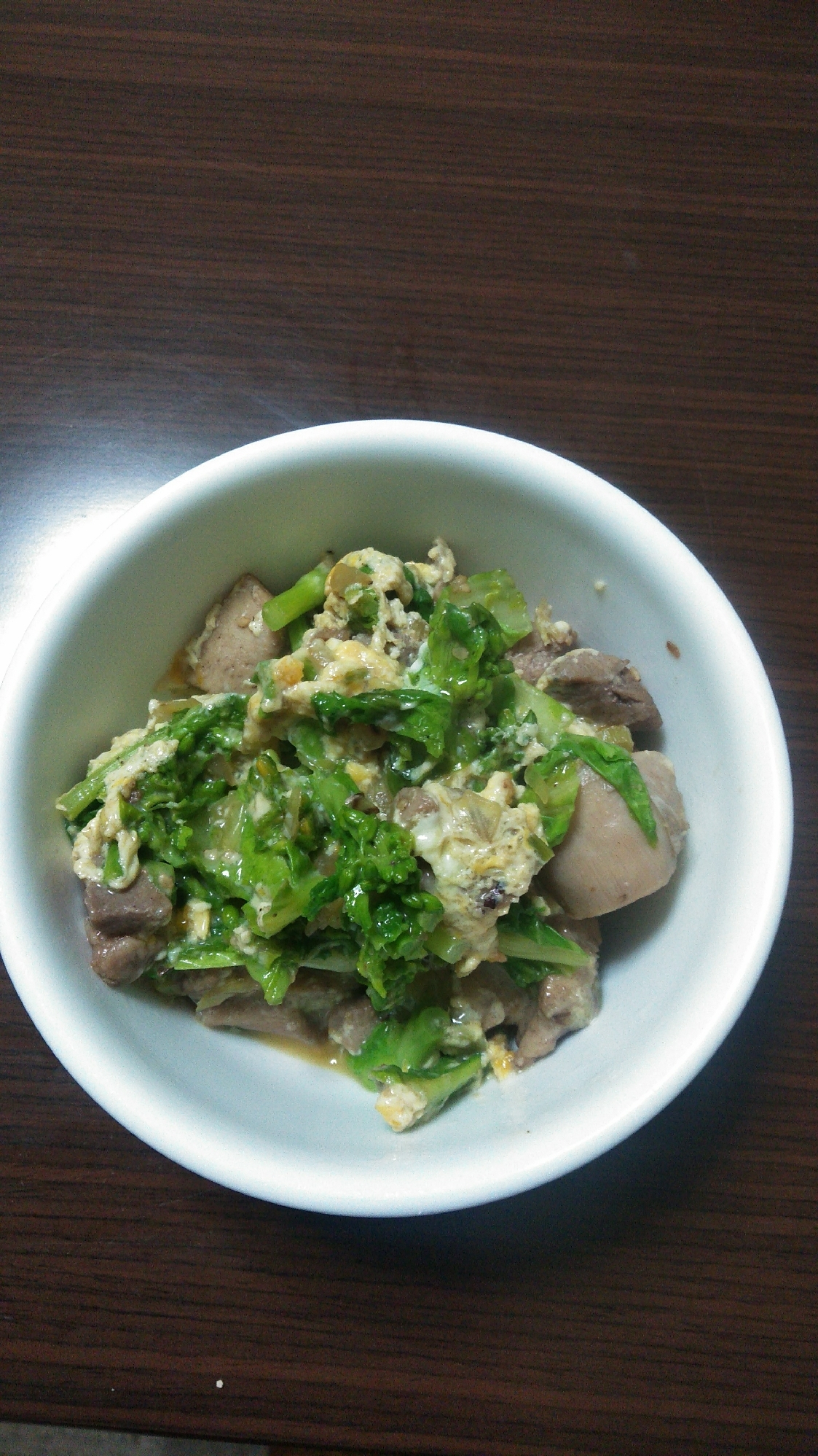 鶏肉と菜の花の、卵とじ