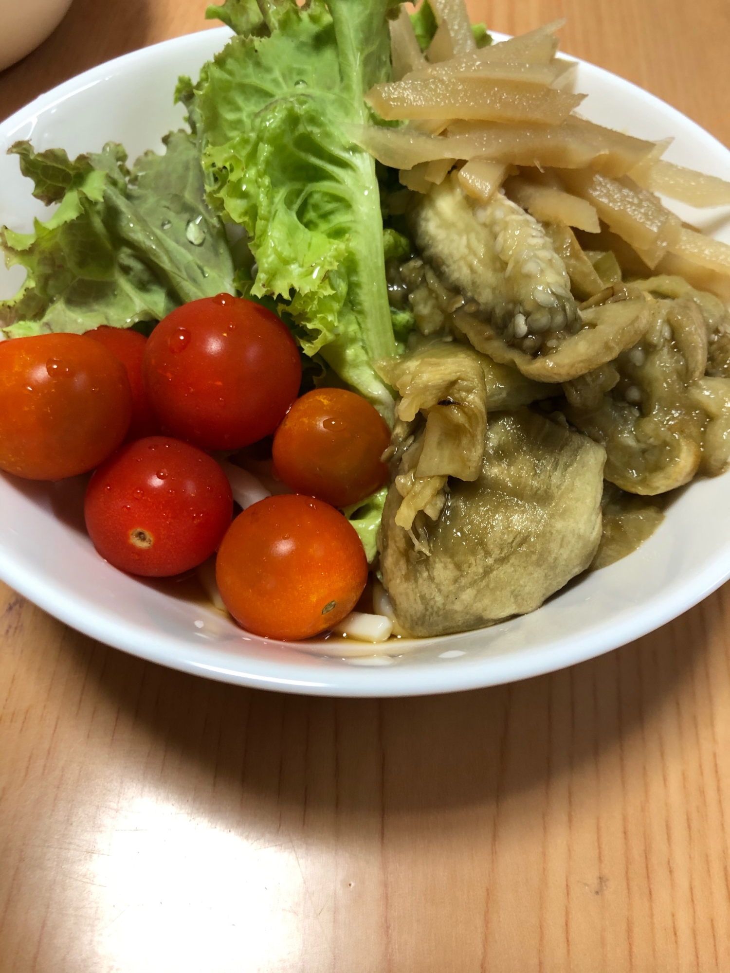 生野菜と茄子と新生姜の冷やしうどん(^ ^)