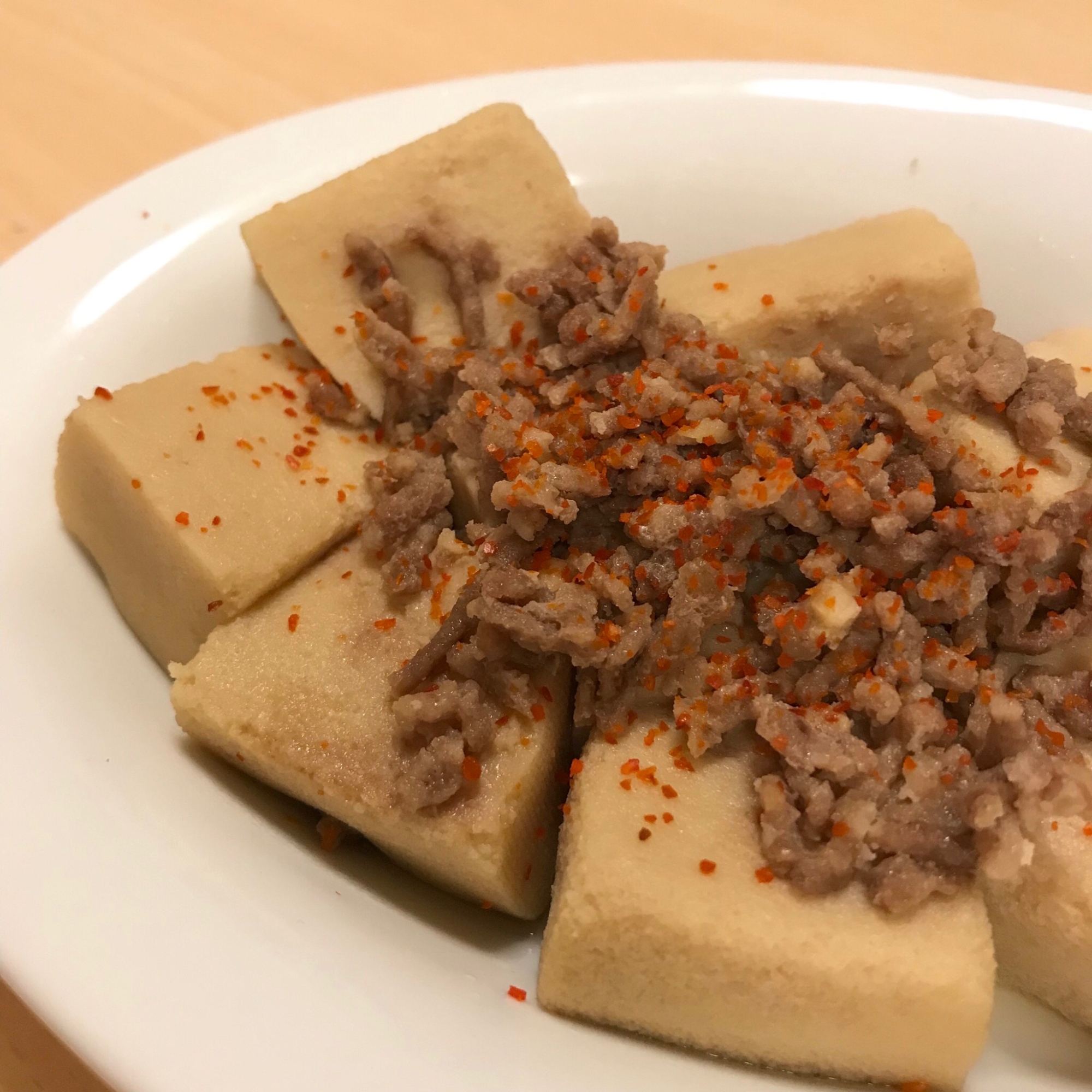 高野豆腐の牛ひき肉のめんつゆ煮