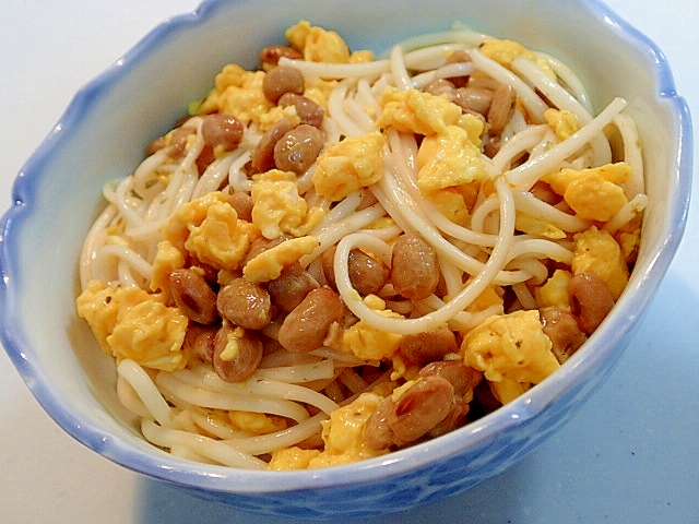 納豆と炒り卵の混ぜ混ぜ素麺♬