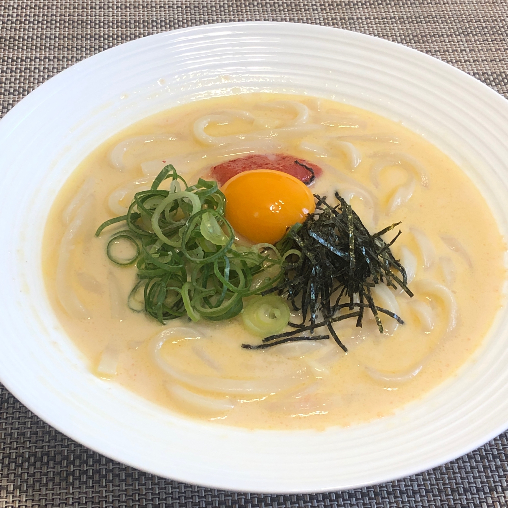 【レンジで5分】豆乳で作る明太子クリームうどん