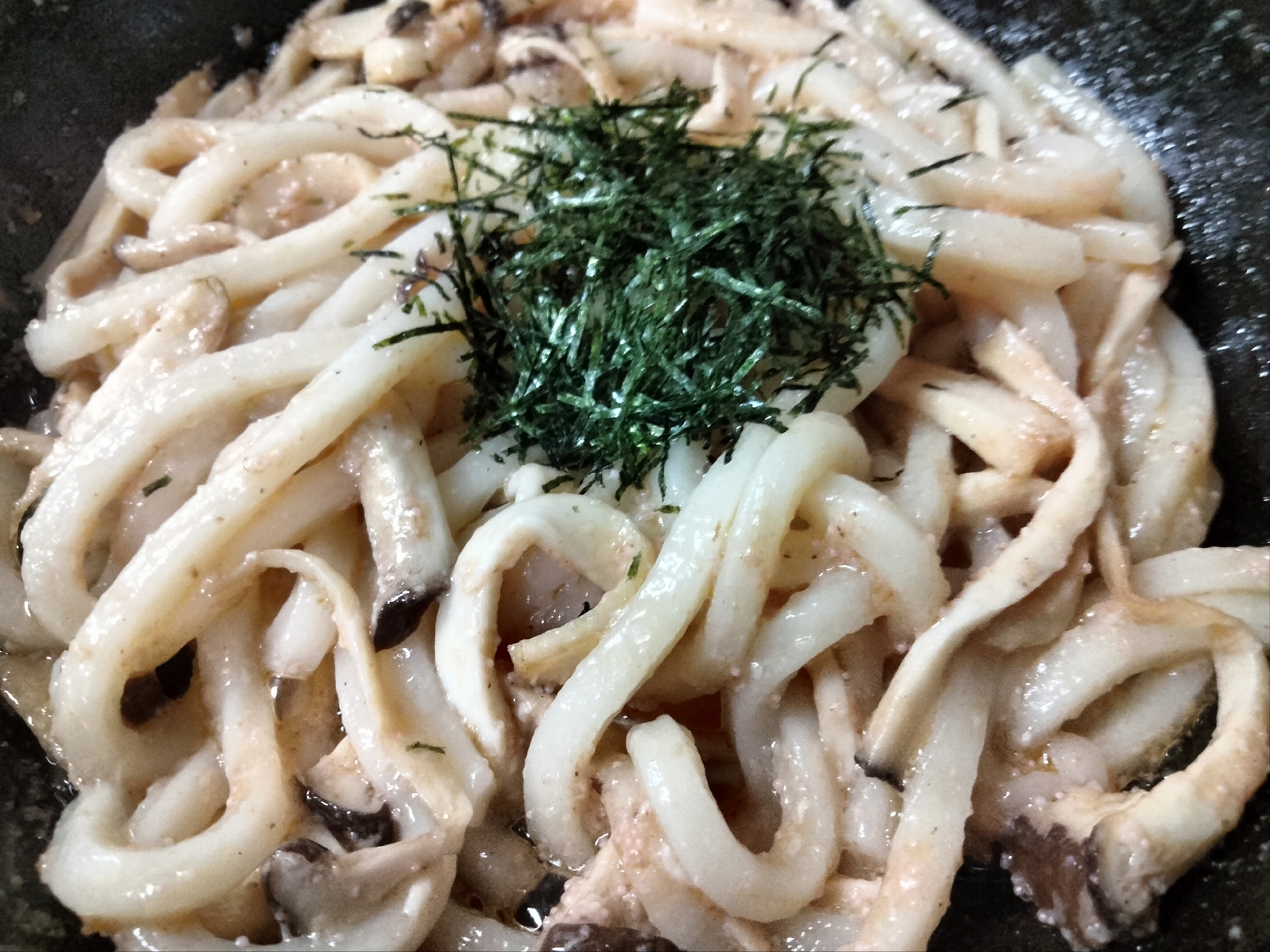 エリンギごまの辛子明太子 讃岐うどんマヨ炒め